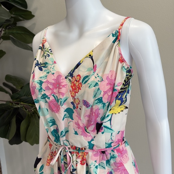 Yumi Kim Floral Bird Print Sundress Size Small Faux Wrap Tie Waist Pocket Dress - Picture 9 of 15